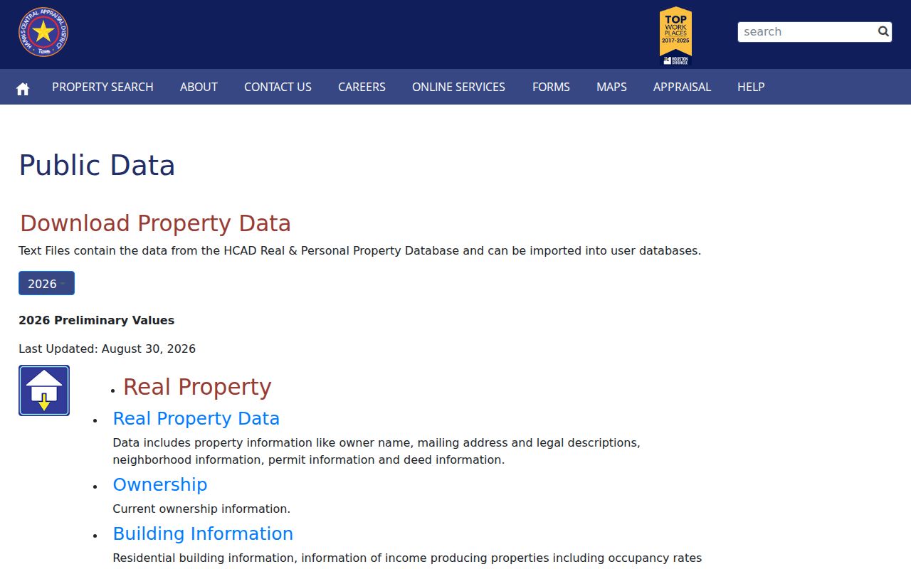 La Porte neighbors HCAD property data download page