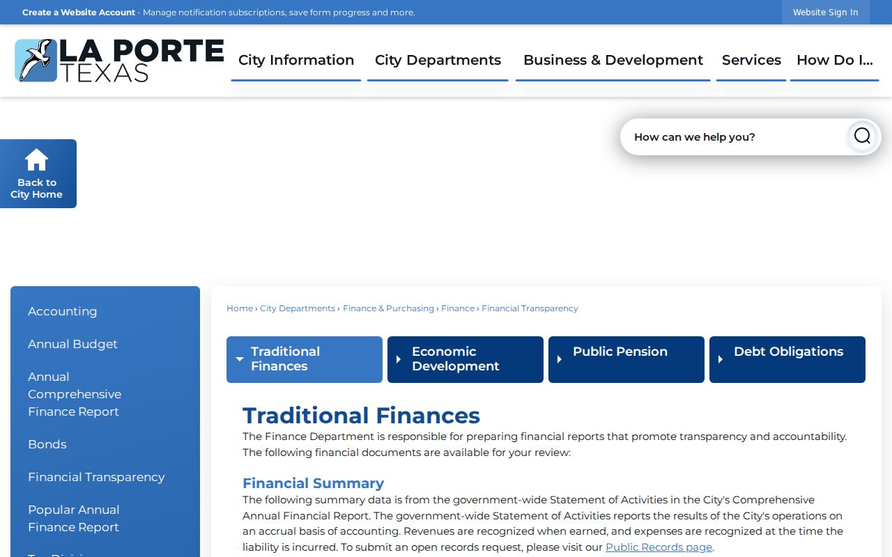 La Porte neighbors financial transparency records page