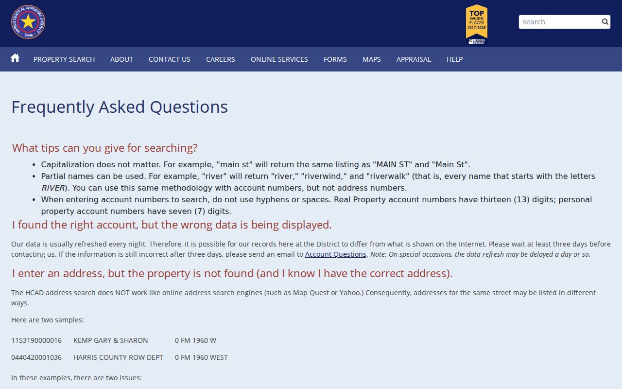 La Porte street directory HCAD address search help