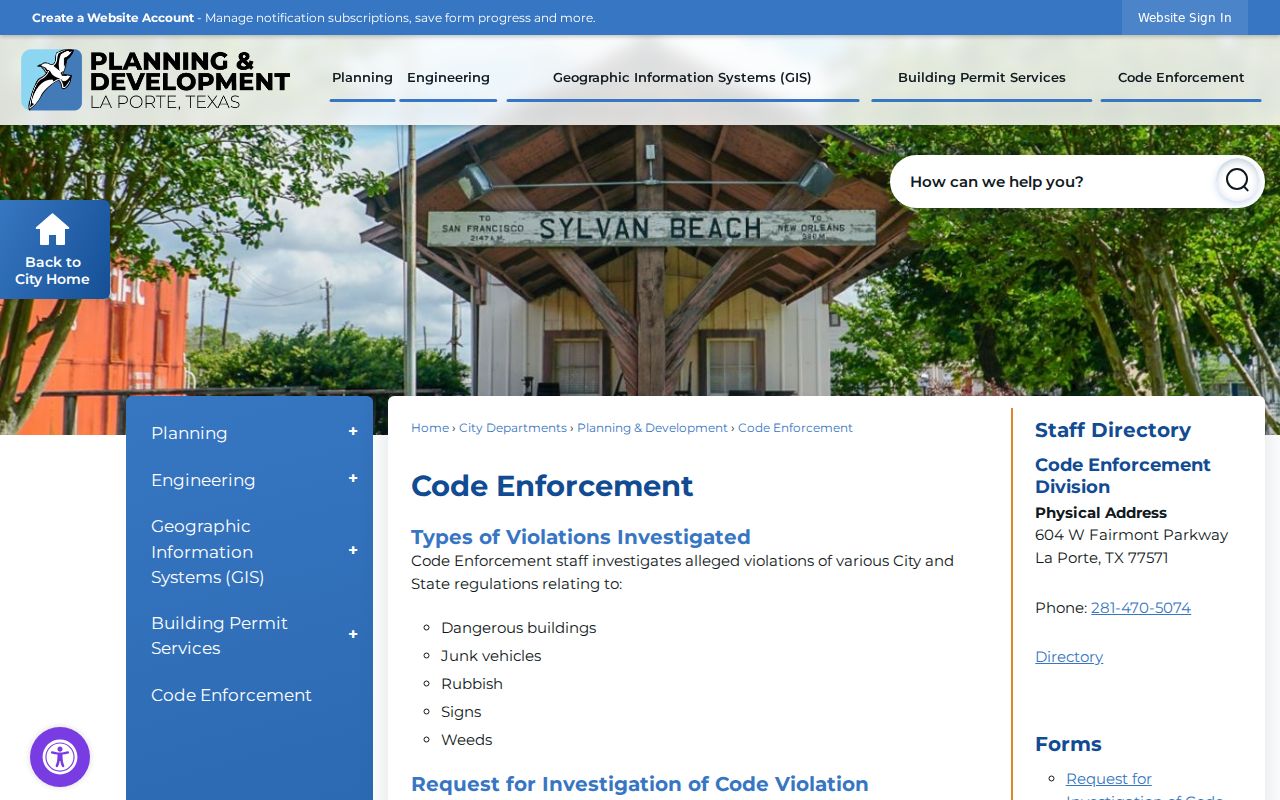 La Porte street directory code enforcement source