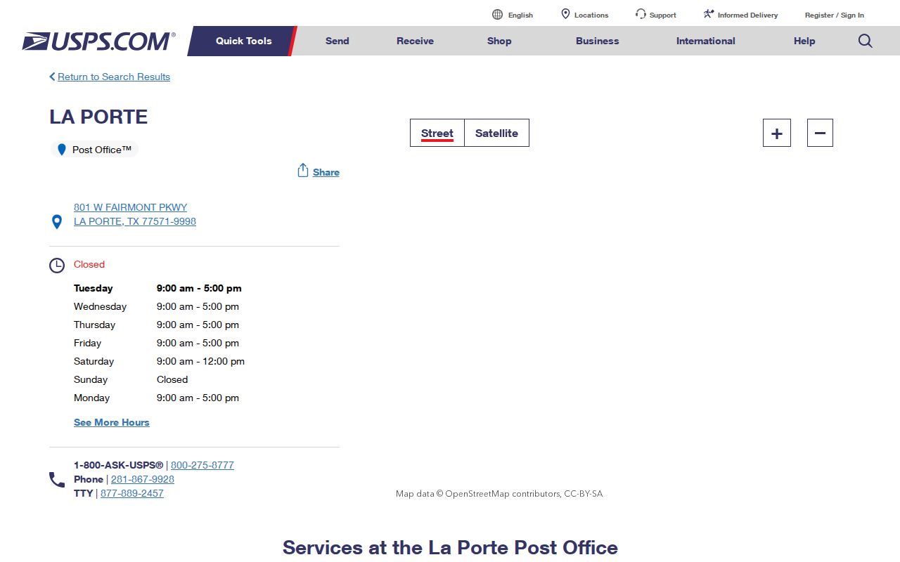 La Porte ZIP code directory post office details